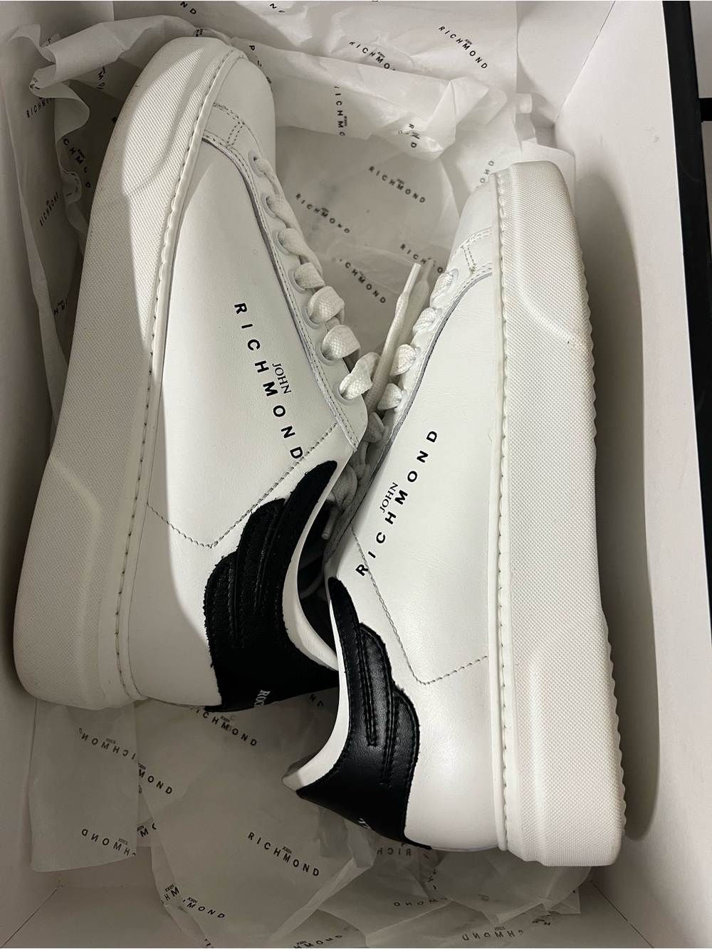 John Richmond White Leather Sneakers with Black Heel Patch
